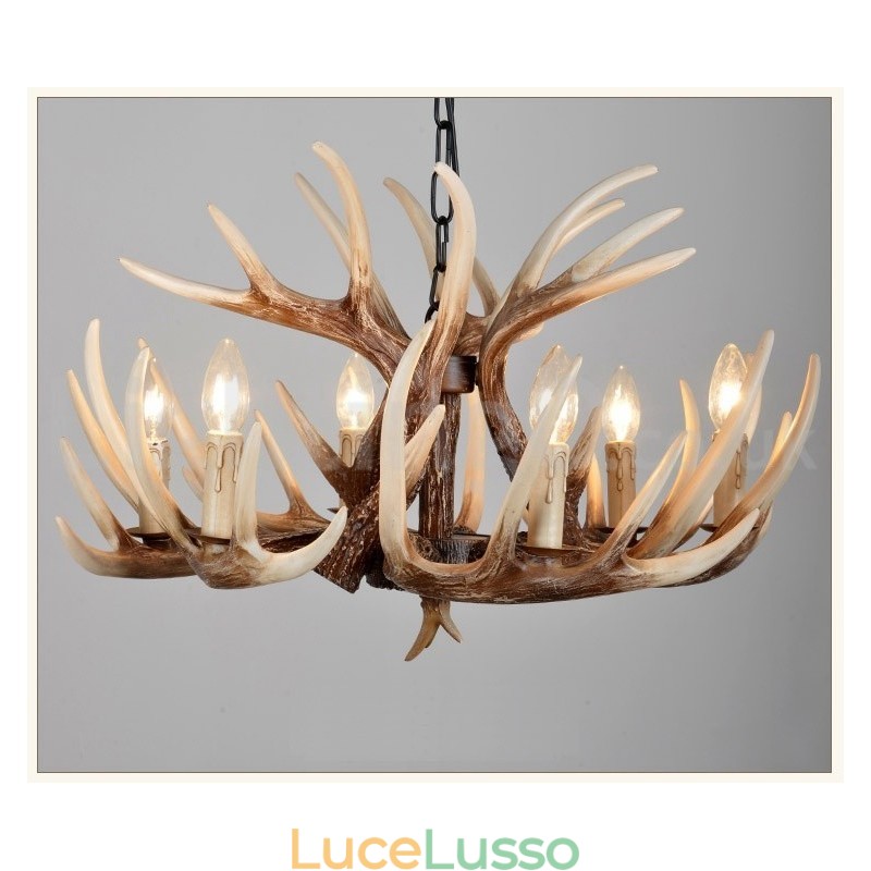 Lampadario vintage retrò in corna di cervo artistico rustico a 6 luci