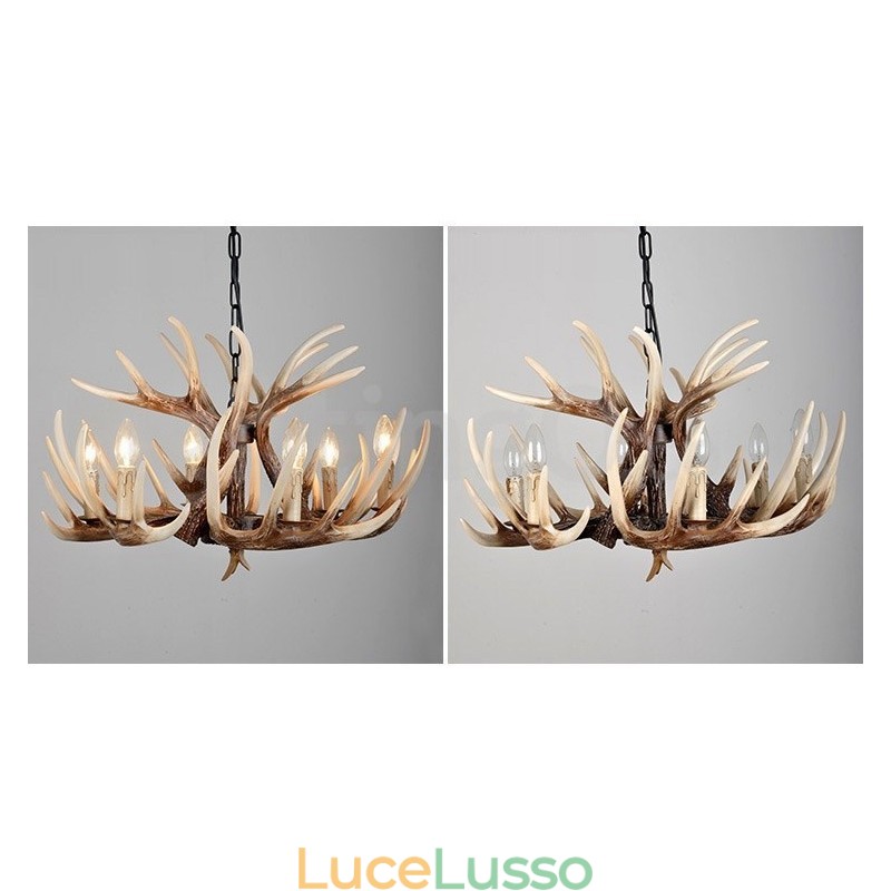 Lampadario vintage retrò in corna di cervo artistico rustico a 6 luci
