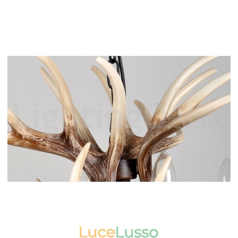 Lampadario vintage retrò in corna di cervo artistico rustico a 6 luci