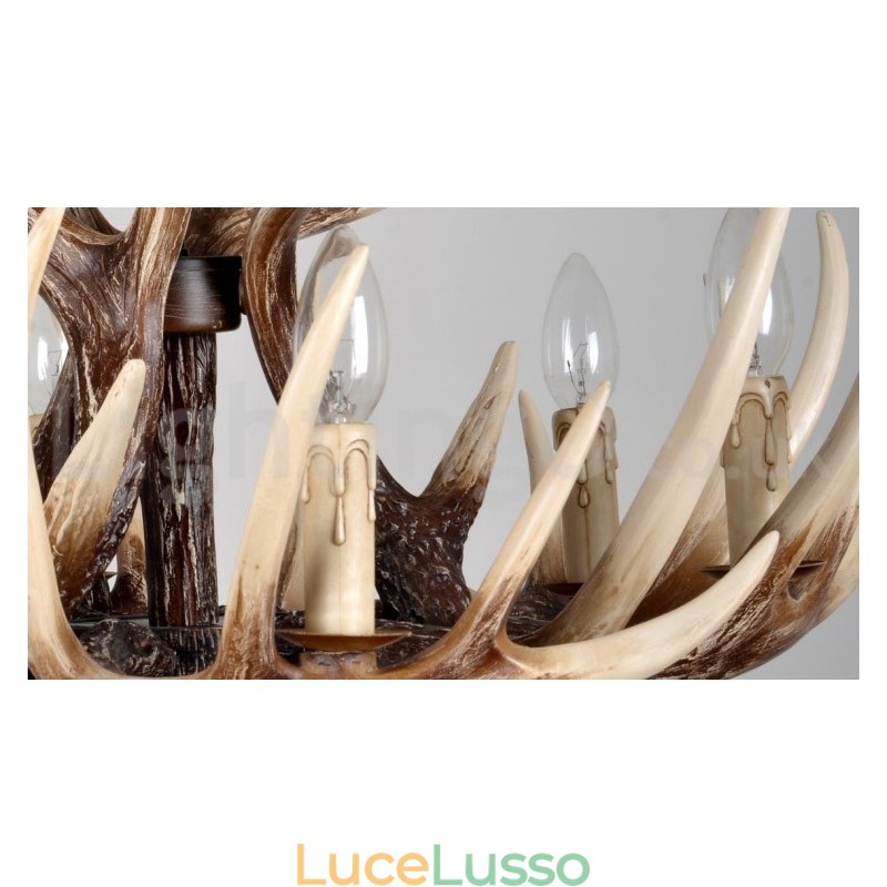 Lampadario vintage retrò in corna di cervo artistico rustico a 6 luci