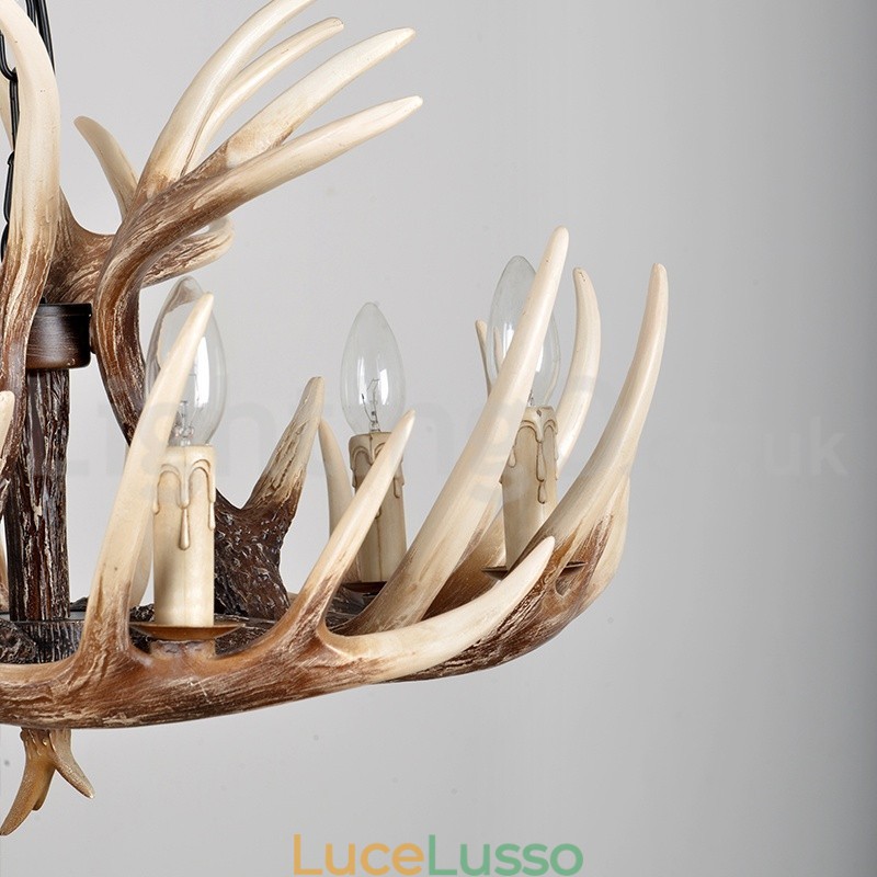 Lampadario vintage retrò in corna di cervo artistico rustico a 6 luci