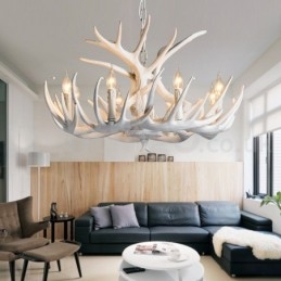 Lampadario rustico artistico retrò in corna di cervo bianco a 9 luci