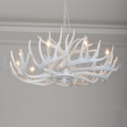 Lampadario rustico artistico retrò in corna di cervo bianco a 9 luci