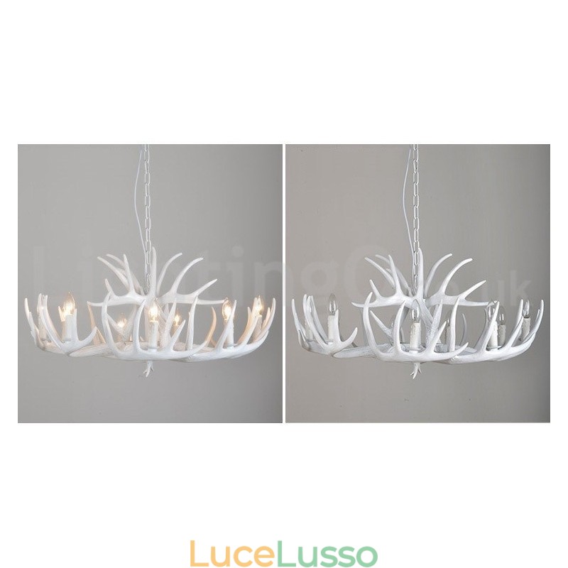 Lampadario rustico artistico retrò in corna di cervo bianco a 9 luci