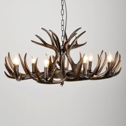 Lampadario rustico artistico retrò in corna di cervo nero a 9 luci