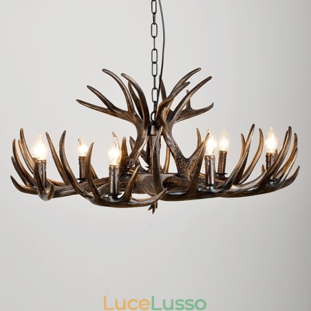 Lampadario rustico artistico retrò in corna di cervo nero a 9 luci Lampadario rustico artistico retrò in corna di cervo nero a 9 luci