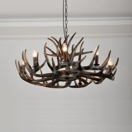 Lampadario rustico artistico retrò in corna di cervo nero a 9 luci
