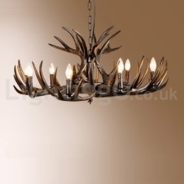 Lampadario rustico artistico retrò in corna di cervo nero a 9 luci