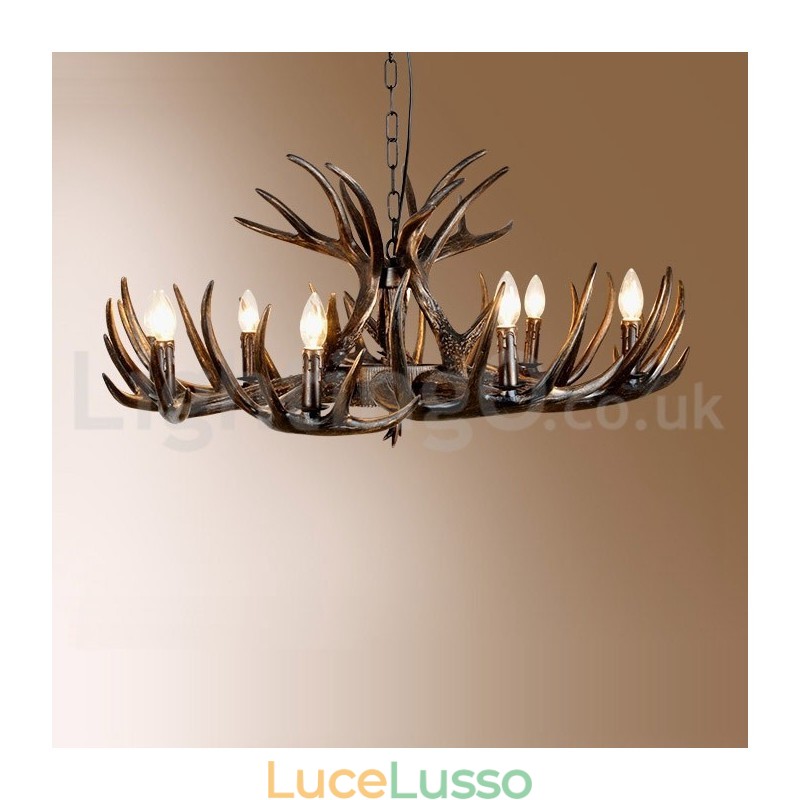 Lampadario rustico artistico retrò in corna di cervo nero a 9 luci