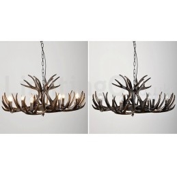 Lampadario rustico artistico retrò in corna di cervo nero a 9 luci