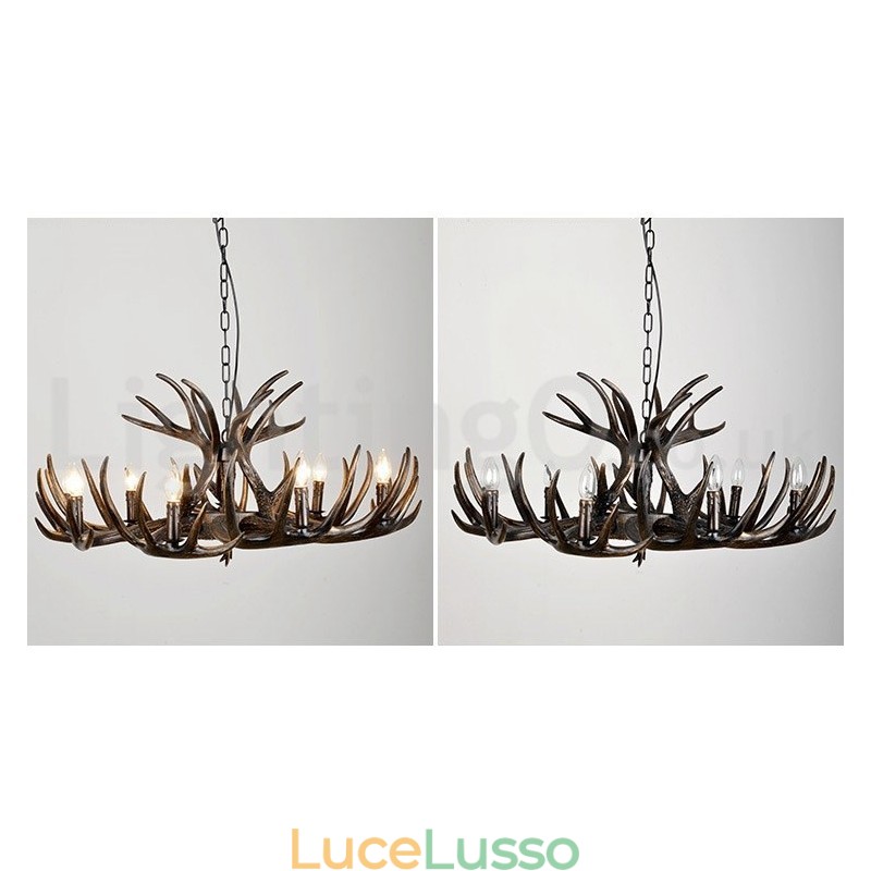 Lampadario rustico artistico retrò in corna di cervo nero a 9 luci