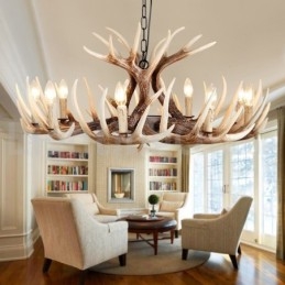 Lampadario vintage retrò in corna di cervo artistico rustico a 9 luci