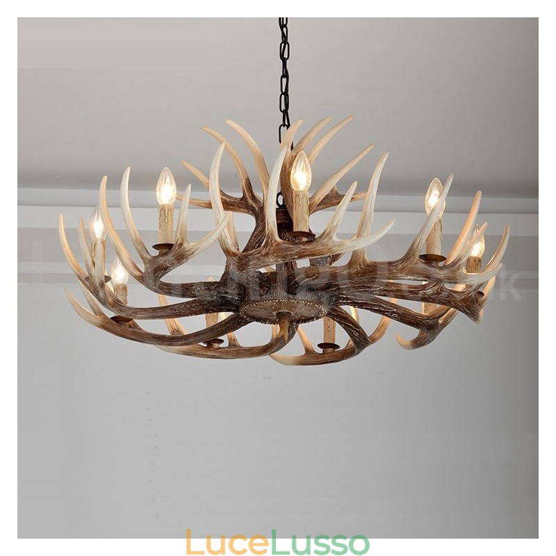 Lampadario vintage retrò in corna di cervo artistico rustico a 9 luci