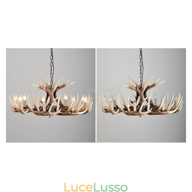 Lampadario vintage retrò in corna di cervo artistico rustico a 9 luci