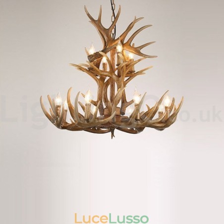 Lampadario vintage retrò in corna di cervo, 12 luci, 2 cravatte, rustico e artistico Lampadario vintage retrò in corna di cervo, 12 luci, 2 cravatte, rustico e artistico