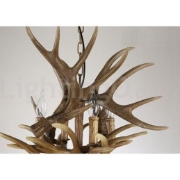 Lampadario vintage retrò in corna di cervo, 12 luci, 2 cravatte, rustico e artistico