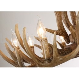 Lampadario vintage retrò in corna di cervo, 12 luci, 2 cravatte, rustico e artistico
