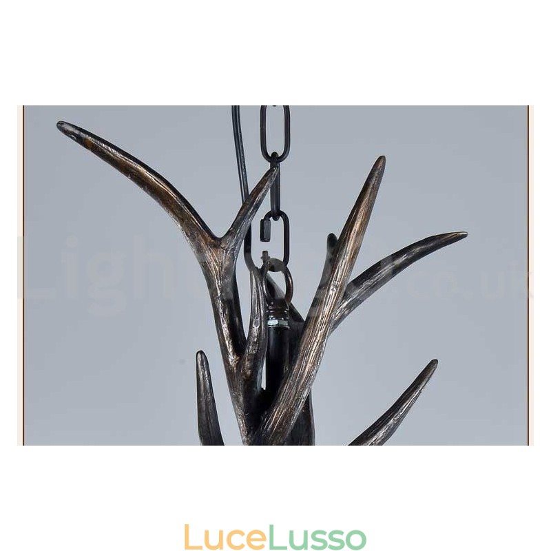 Lampadario vintage in stile retrò rustico artistico a 6 luci, in corna di cervo nere