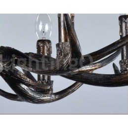 Lampadario vintage in stile retrò rustico artistico a 6 luci, in corna di cervo nere