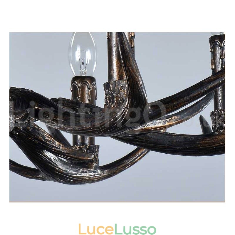 Lampadario vintage in stile retrò rustico artistico a 6 luci, in corna di cervo nere