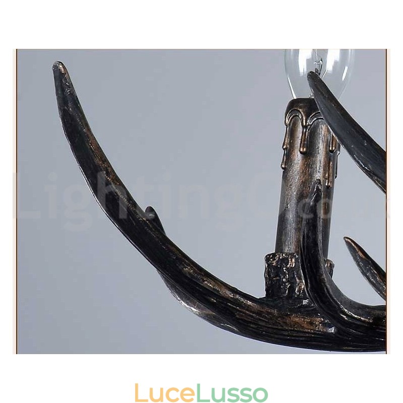 Lampadario vintage in stile retrò rustico artistico a 6 luci, in corna di cervo nere