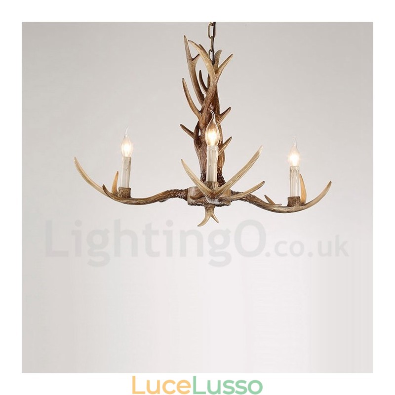 Lampadario a candela vintage retrò in corna di cervo artistico rustico a 3 luci