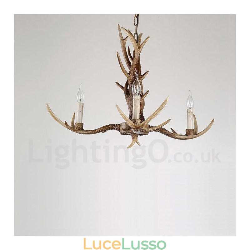 Lampadario a candela vintage retrò in corna di cervo artistico rustico a 3 luci