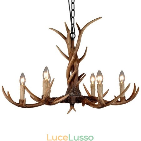 Lampadario a candela vintage retrò in corna di cervo artistico rustico a 6 luci Lampadario a candela vintage retrò in corna di cervo artistico rustico a 6 luci