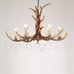 Lampadario a candela vintage retrò in corna di cervo artistico rustico a 6 luci