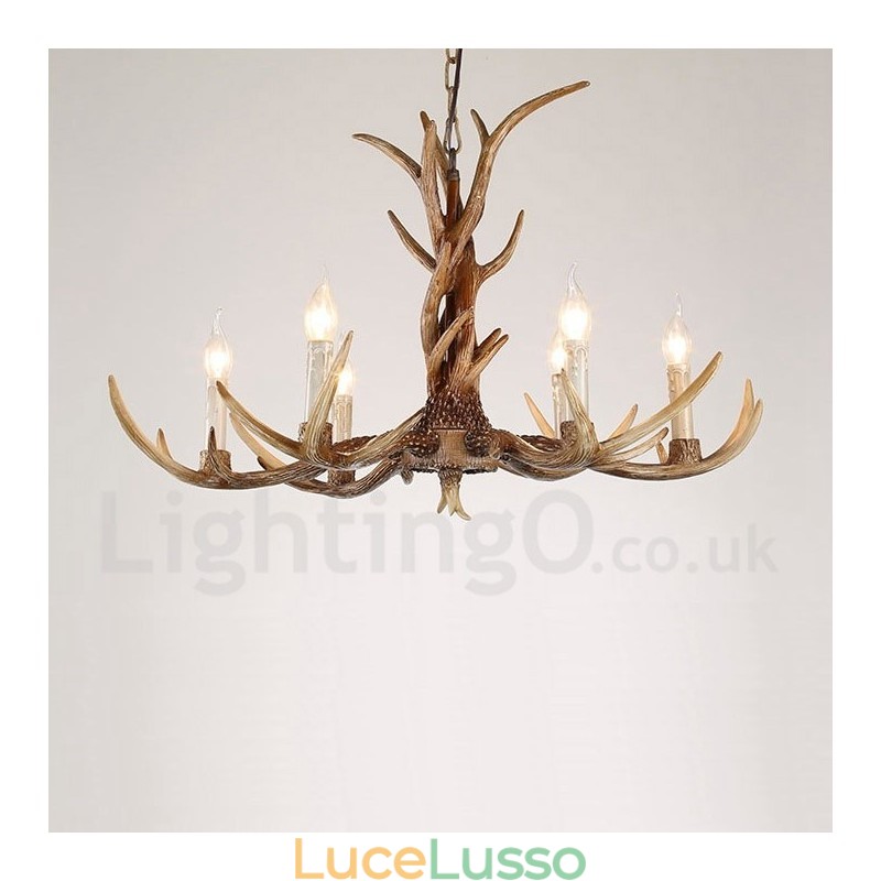 Lampadario a candela vintage retrò in corna di cervo artistico rustico a 6 luci