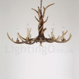 Lampadario a candela vintage retrò in corna di cervo artistico rustico a 6 luci