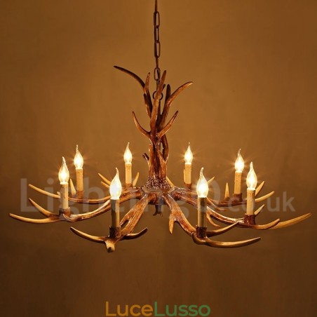Lampadario a forma di candela vintage retrò in corna di cervo, artistico rustico, a 8 luci Lampadario a forma di candela vintage retrò in corna di cervo, artistico rustico, a 8 luci