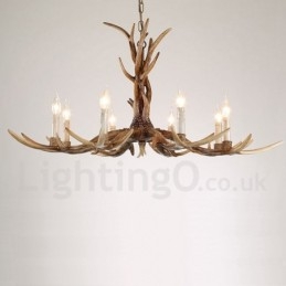 Lampadario a forma di candela vintage retrò in corna di cervo, artistico rustico, a 8 luci
