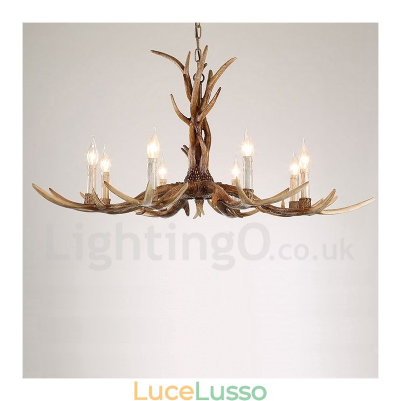 Lampadario a forma di candela vintage retrò in corna di cervo, artistico rustico, a 8 luci