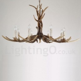 Lampadario a forma di candela vintage retrò in corna di cervo, artistico rustico, a 8 luci