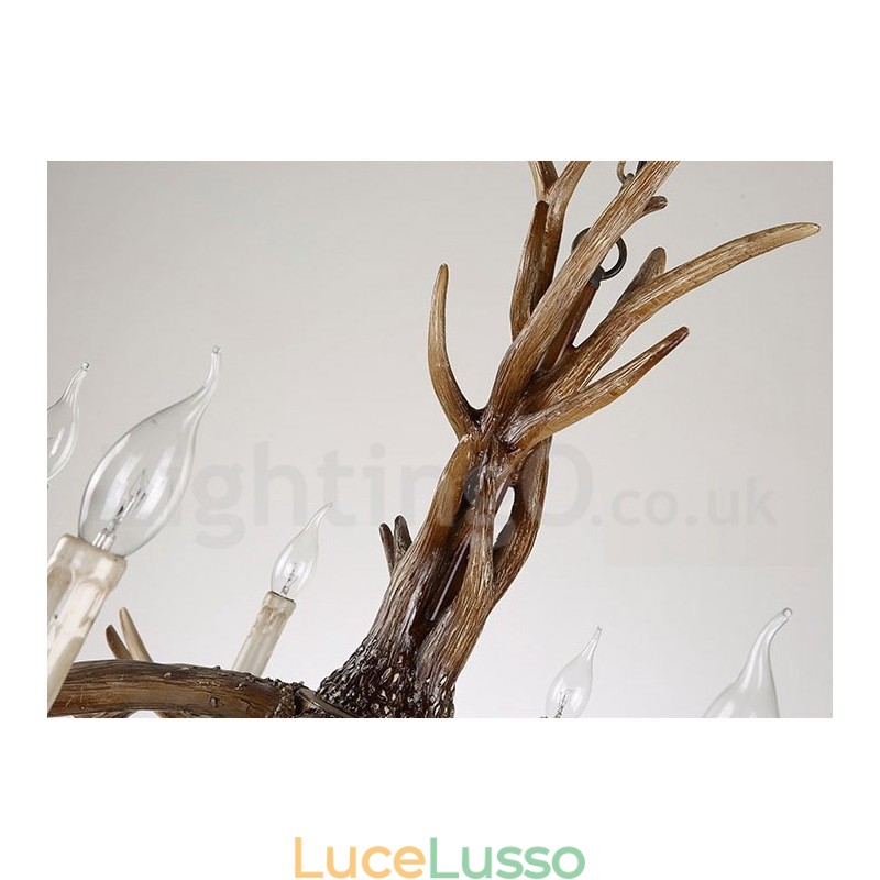 Lampadario a forma di candela vintage retrò in corna di cervo, artistico rustico, a 8 luci