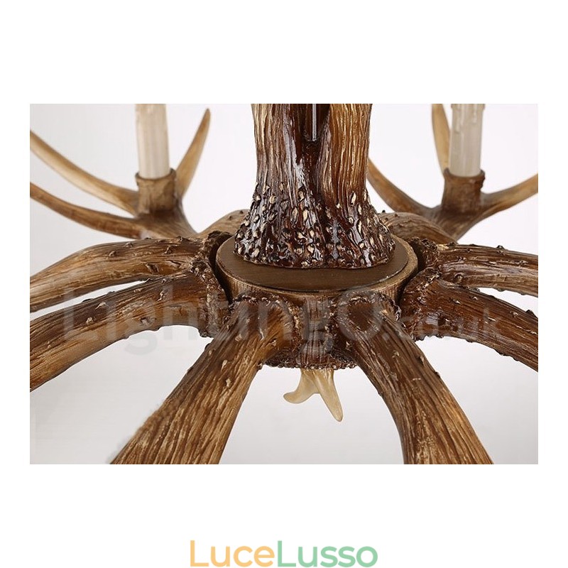 Lampadario a forma di candela vintage retrò in corna di cervo, artistico rustico, a 8 luci