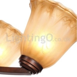 Lampadario rustico in acciaio inox con paralume in vetro a 6 lampadine
