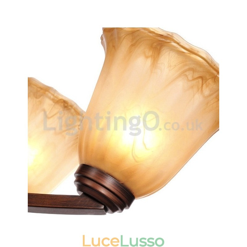 Lampadario rustico in acciaio inox con paralume in vetro a 6 lampadine