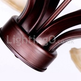 Lampadario rustico in acciaio inox con paralume in vetro a 6 lampadine