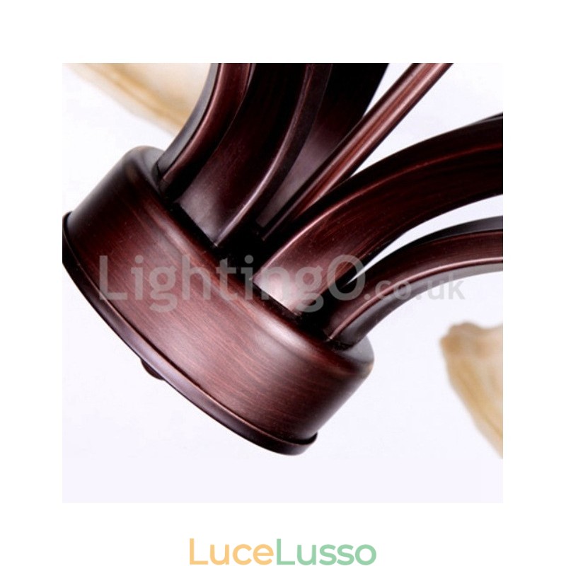 Lampadario rustico in acciaio inox con paralume in vetro a 6 lampadine