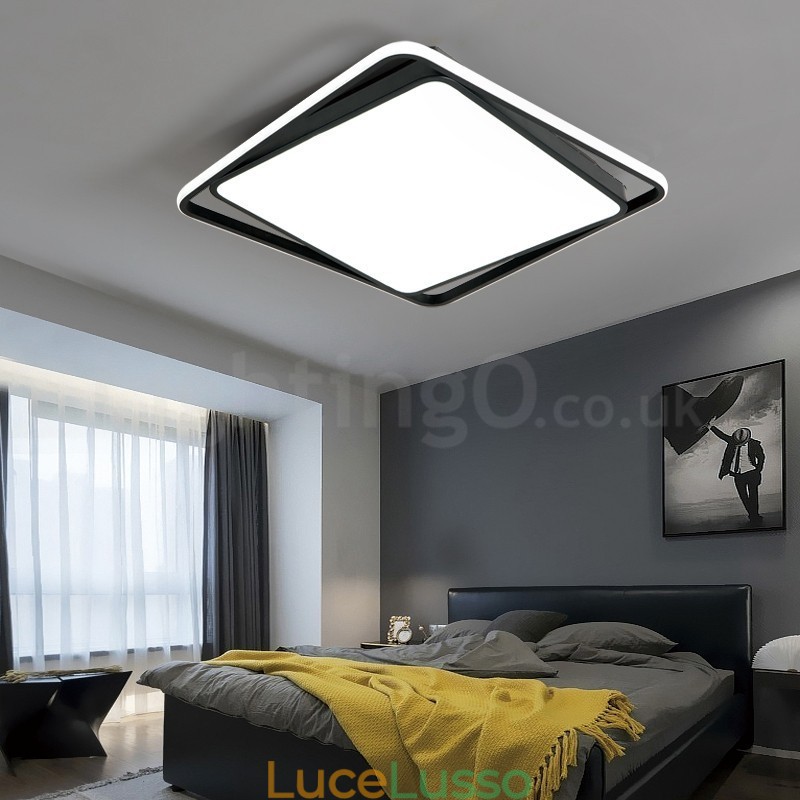 Lampada da soffitto moderna, squisita, quadrata, nera, bianca, montaggio a filo