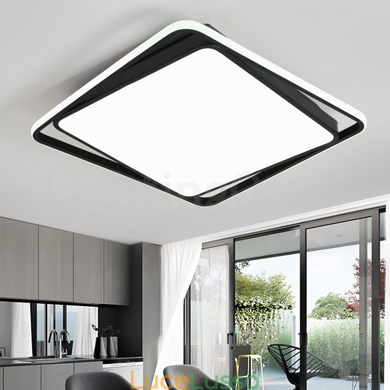 Lampada da soffitto moderna, squisita, quadrata, nera, bianca, montaggio a filo