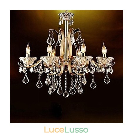 Lampadario in cristallo di ferro battuto dorato di alta qualità a 6 luci Lampadario in cristallo di ferro battuto dorato di alta qualità a 6 luci