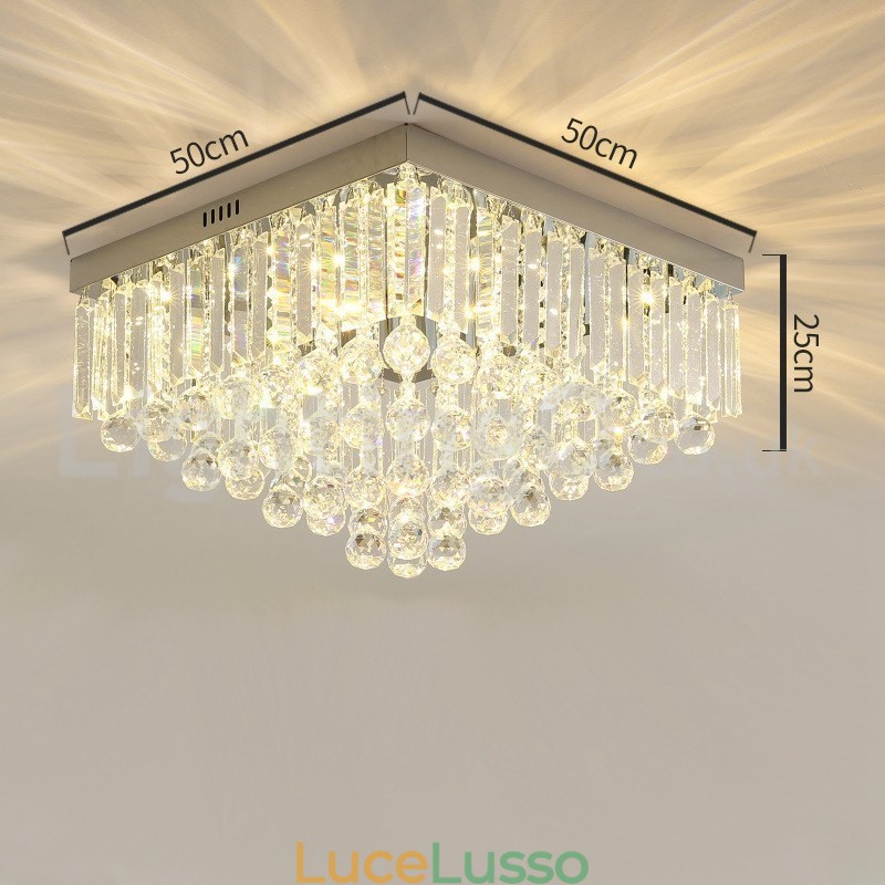 Plafoniere a filo in cristallo quadrate contemporanee da 40 cm e 50 cm