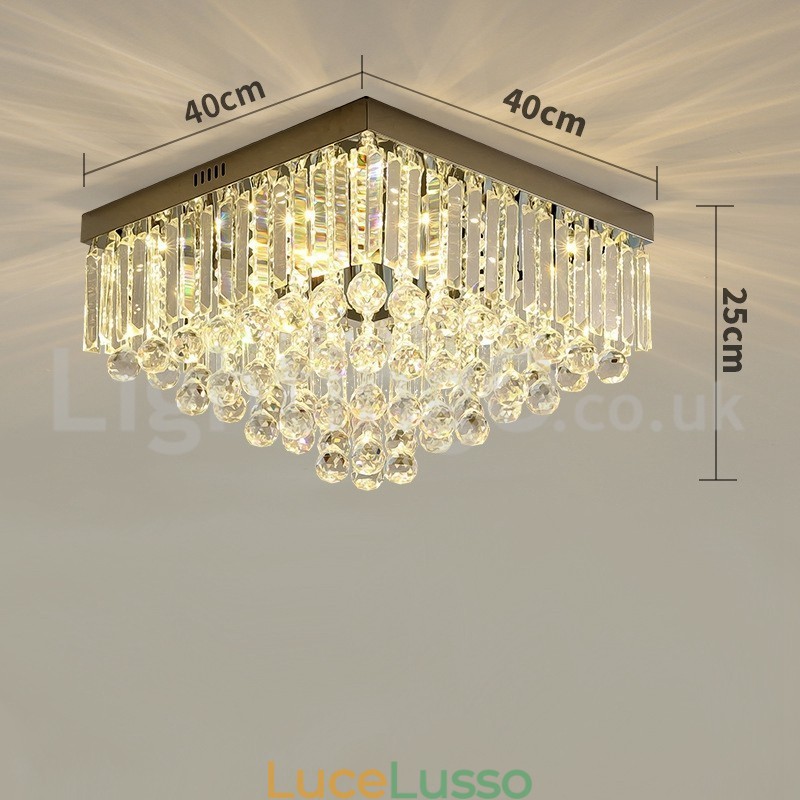 Plafoniere a filo in cristallo quadrate contemporanee da 40 cm e 50 cm