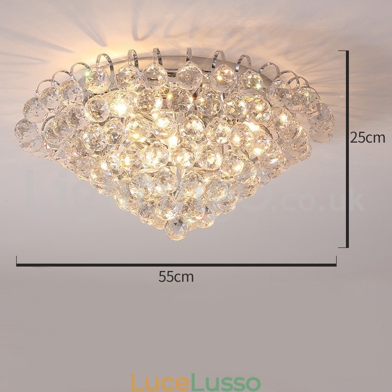Plafoniere da soffitto in cristallo rotonde contemporanee da 30 cm e 55 cm