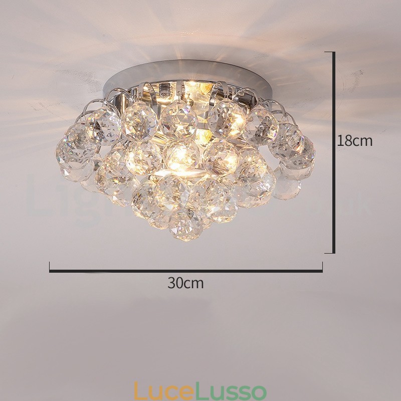 Plafoniere da soffitto in cristallo rotonde contemporanee da 30 cm e 55 cm