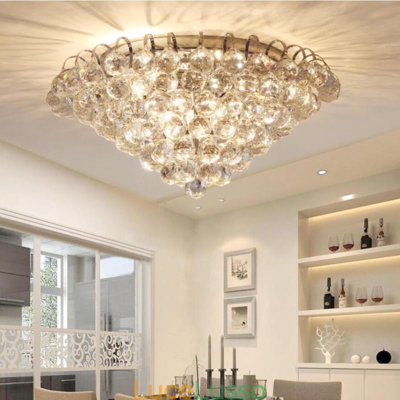 Plafoniere da soffitto in cristallo rotonde contemporanee da 30 cm e 55 cm