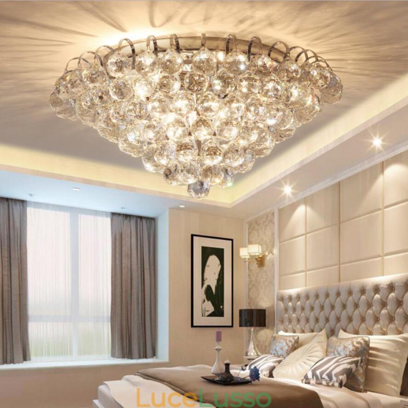 Plafoniere da soffitto in cristallo rotonde contemporanee da 30 cm e 55 cm